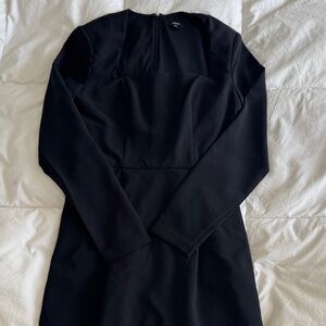 Square Neck Long Sleeve Fit And Flare Mini Dress With Pockets